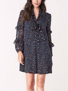 Diane Von Furstenberg Amalie Dress Confetti Dots Black Long Sleeve Silk DVF S